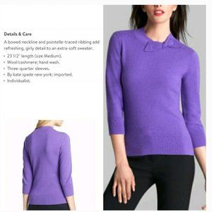 Kate Spade Abree Bow Neck Purple Sweater size small nwot